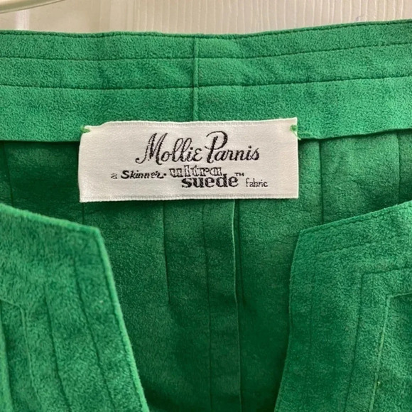 Mollie Parnis Skinner Ultra Suede fabric green v neck dress size extra small - Picture 3 of 8